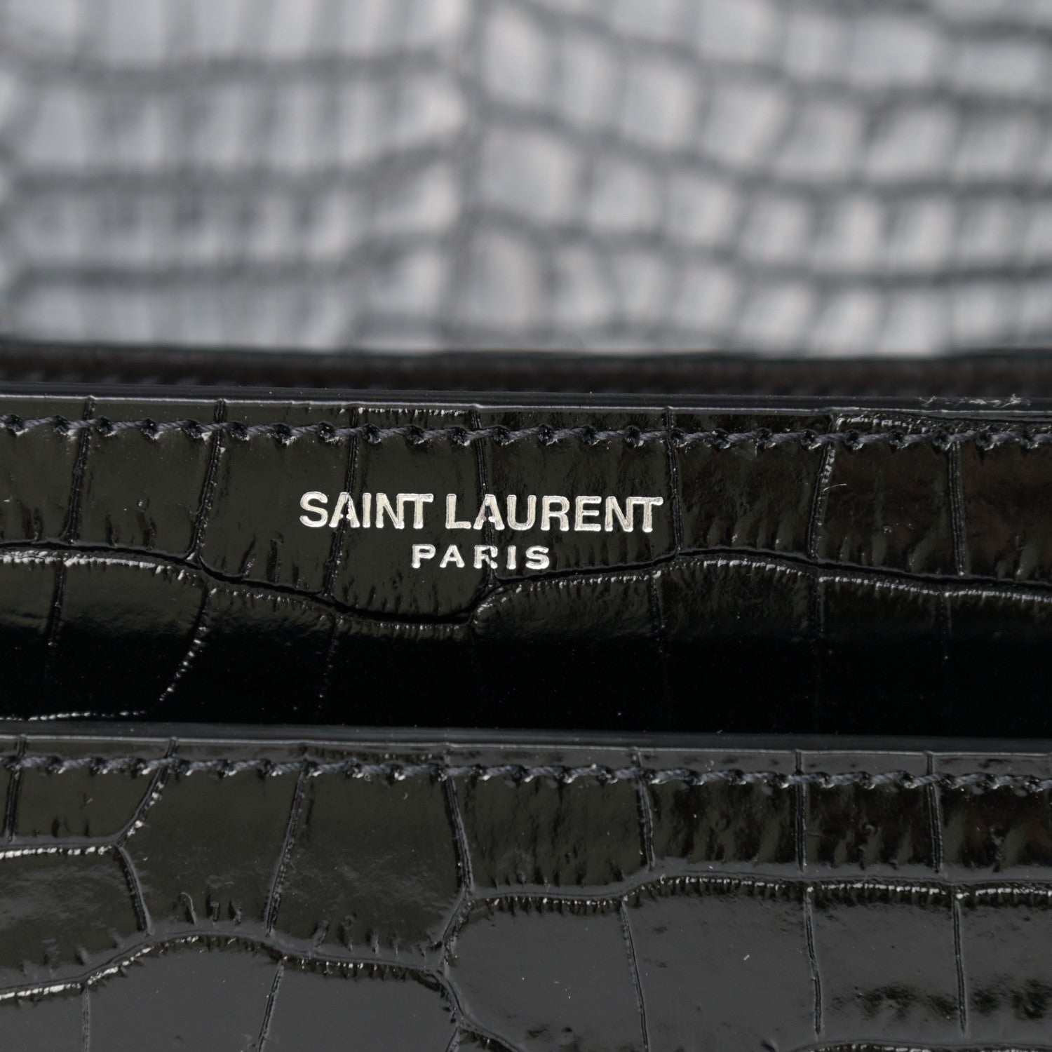 Saint Laurent Calfskin Crocodile Embossed Large Monogram Sunset Black 6 of 8