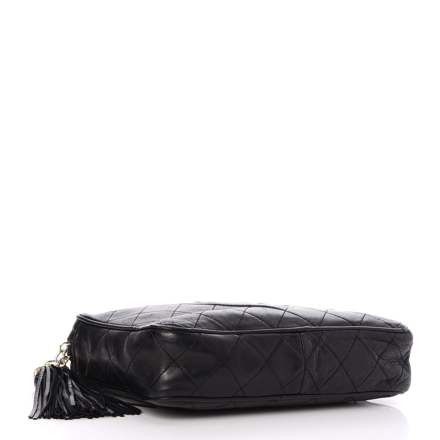 Lambskin Quilted Tassel Camera Case Black