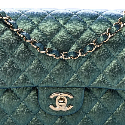 Chanel Iridescent Caviar Quilted Medium Double Flap Green 8 of 11