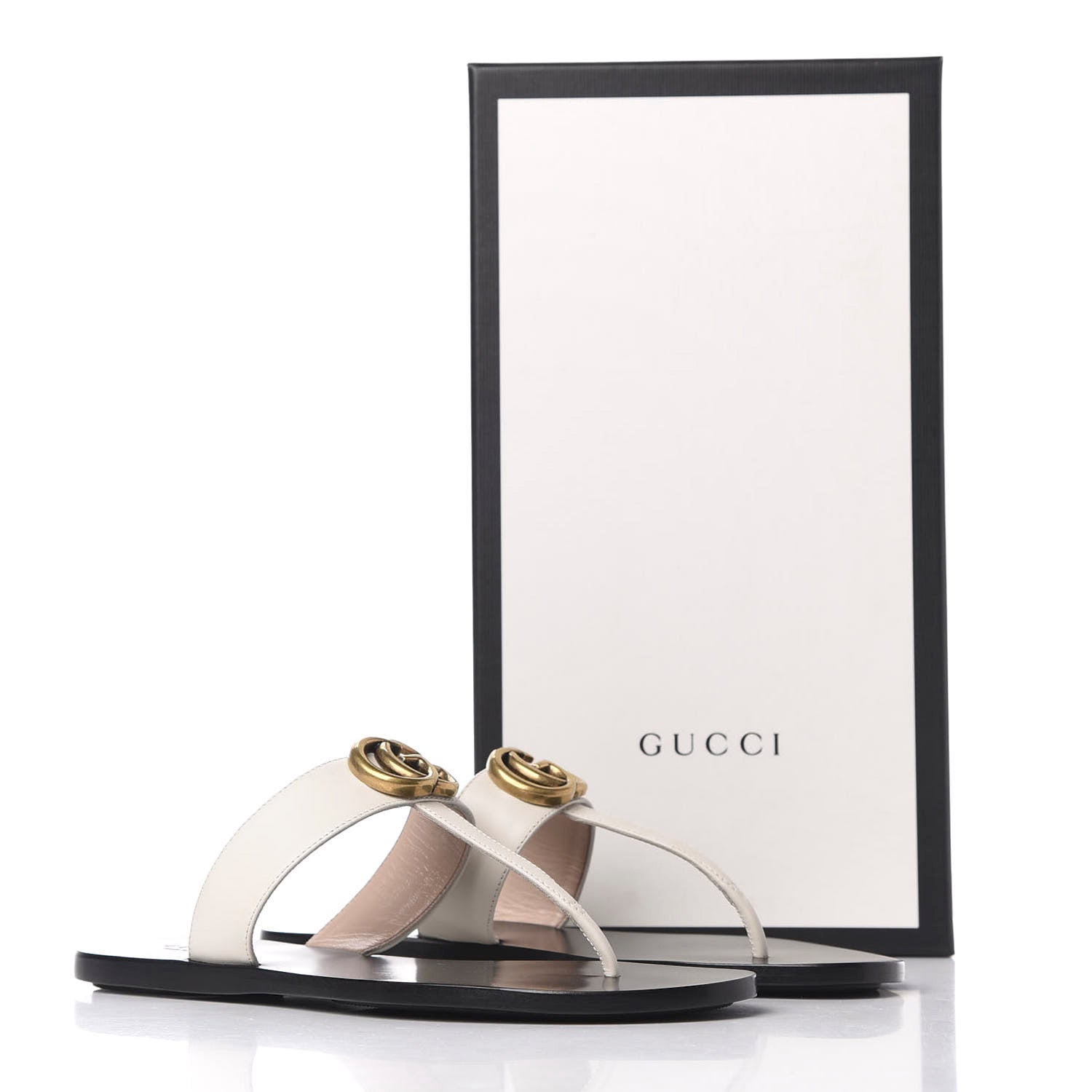 Gucci Calfskin GG Marmont Thong Sandals 37 Mystic White 10 of 10