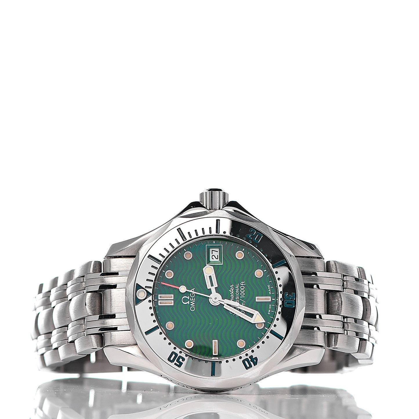 Stainless Steel 36mm Seamaster Jacques Mayol Quartz Watch Green 2553.41