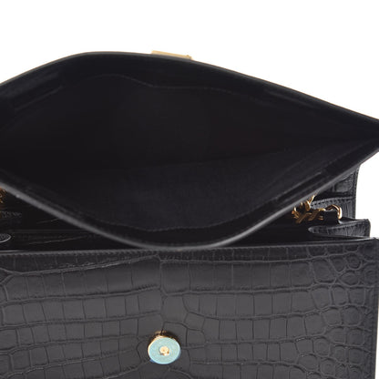 Saint Laurent Calfskin Crocodile Embossed Monogram Medium Sunset Black 6 of 8
