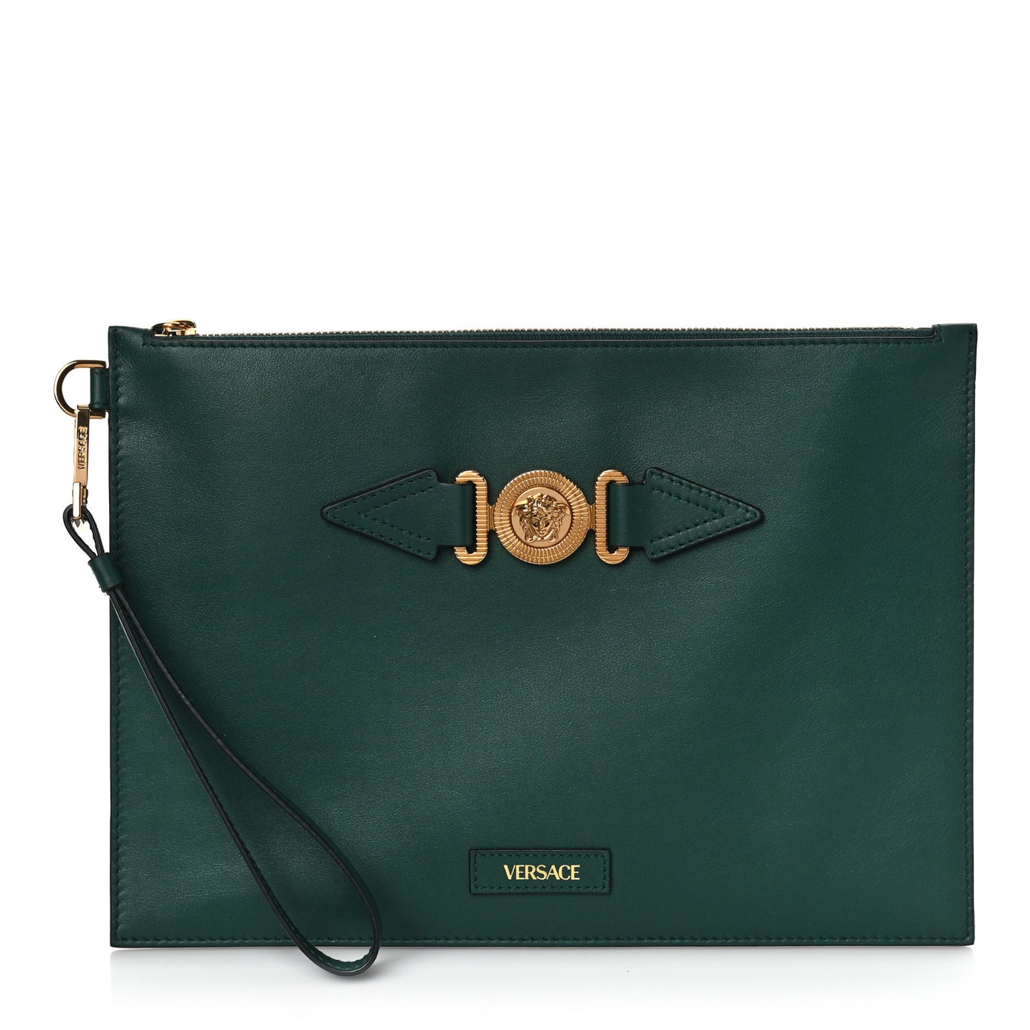 Calfskin Medusa Biggie Clutch Green