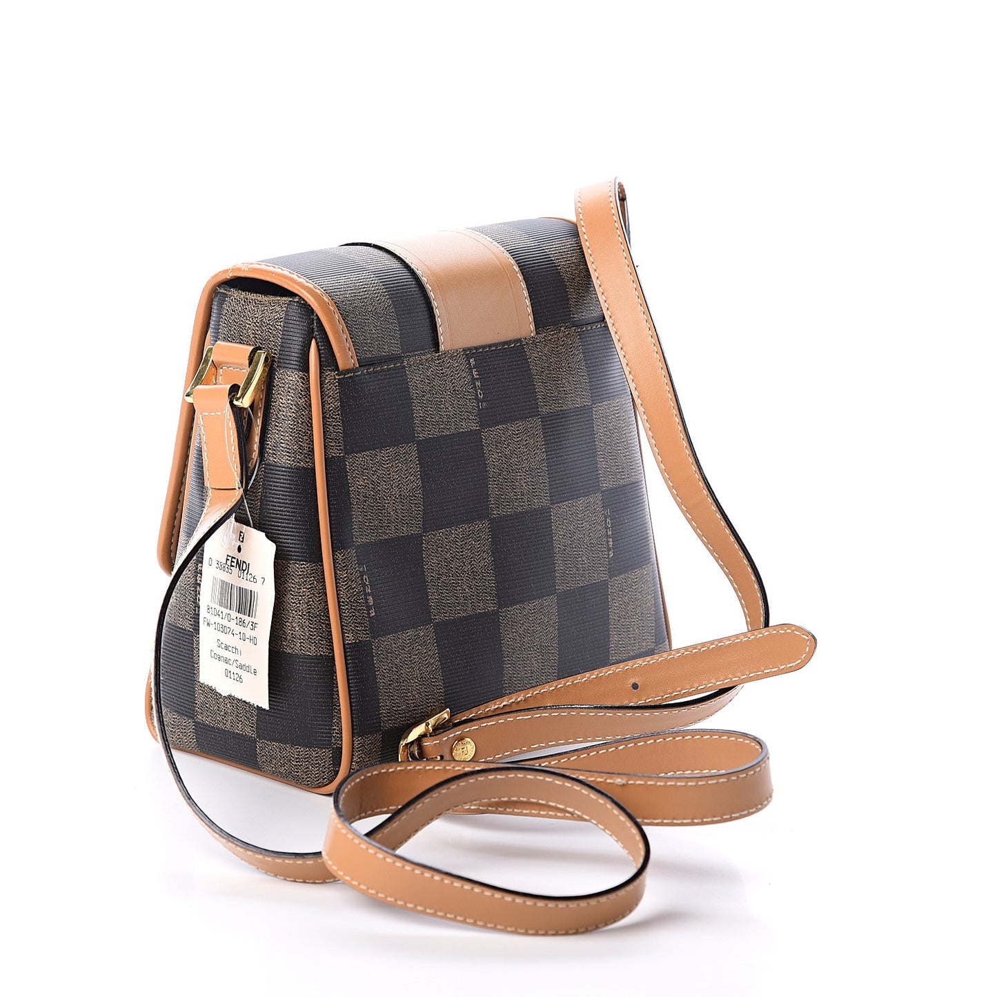 Coated Canvas Checkered Crossbody Bag Tobacco Tan