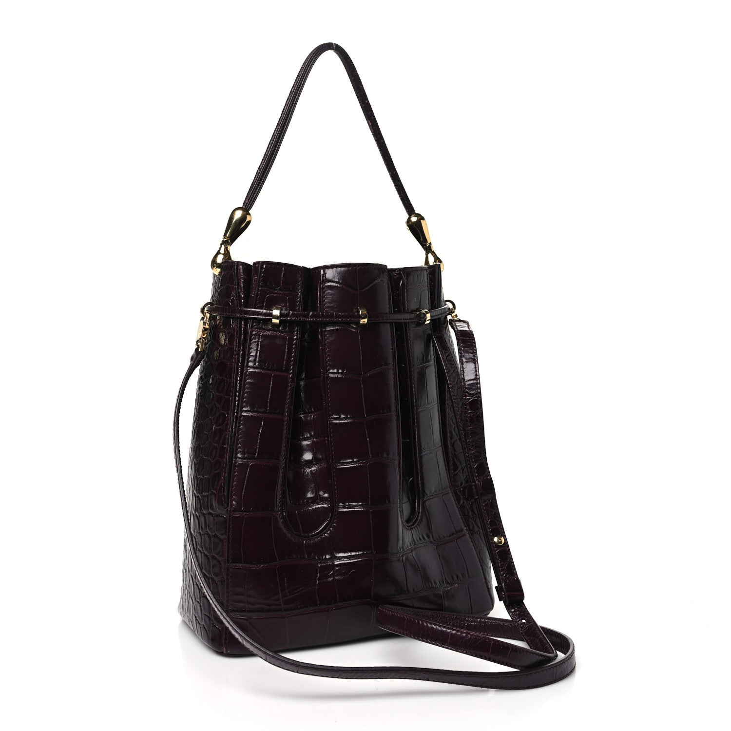 Salvatore Ferragamo Calfskin Crocodile Embossed Bucket Bag Bordeaux 3 of 14