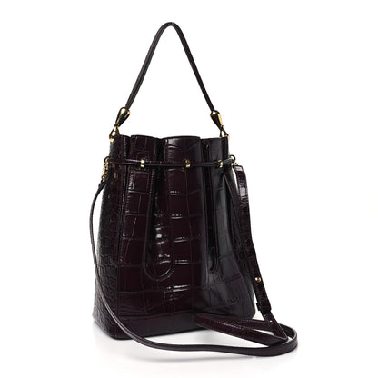 Salvatore Ferragamo Calfskin Crocodile Embossed Bucket Bag Bordeaux 3 of 14