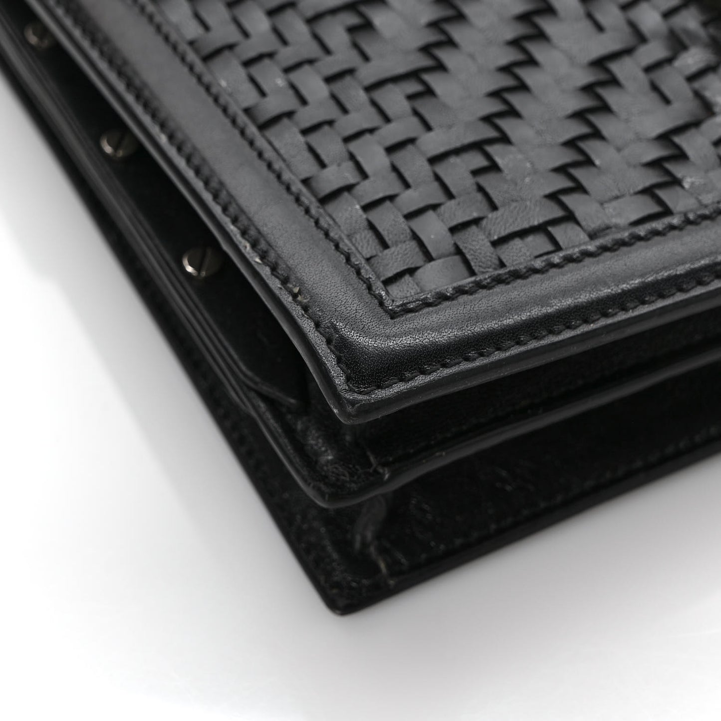 Calfskin Woven Monogram Cassandra Clasp Bag Black
