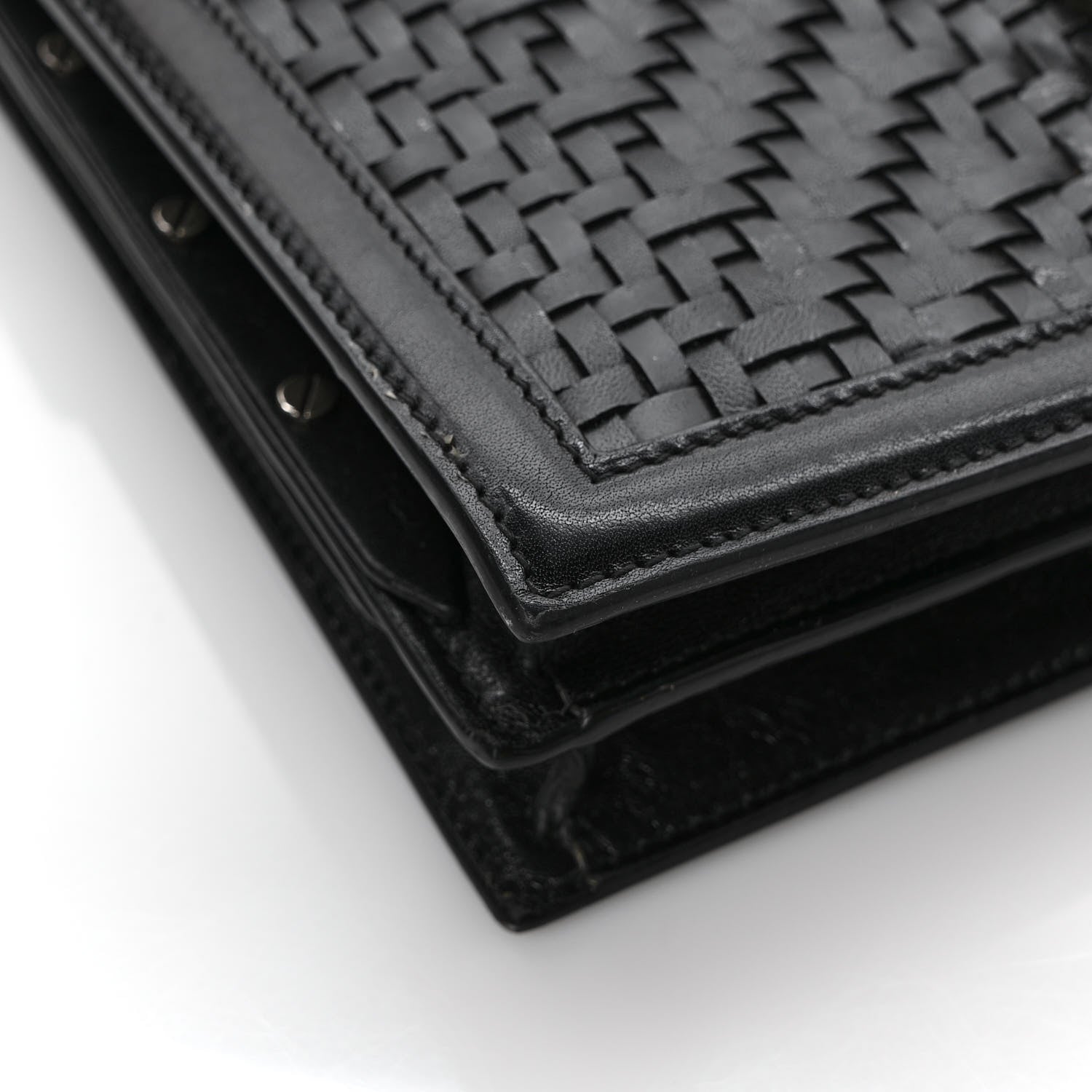 Saint Laurent Calfskin Woven Monogram Cassandra Clasp Bag Black 10 of 11