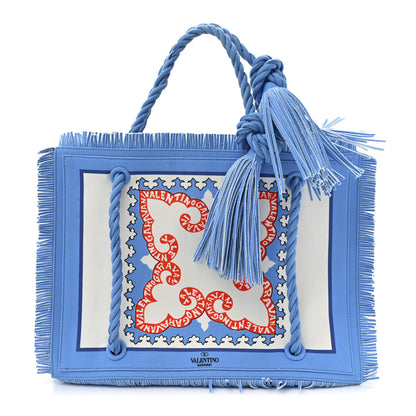 Valentino Garavani Ibiza Canvas Rope Fringe Miami Medium Tote Blue 1 of 16
