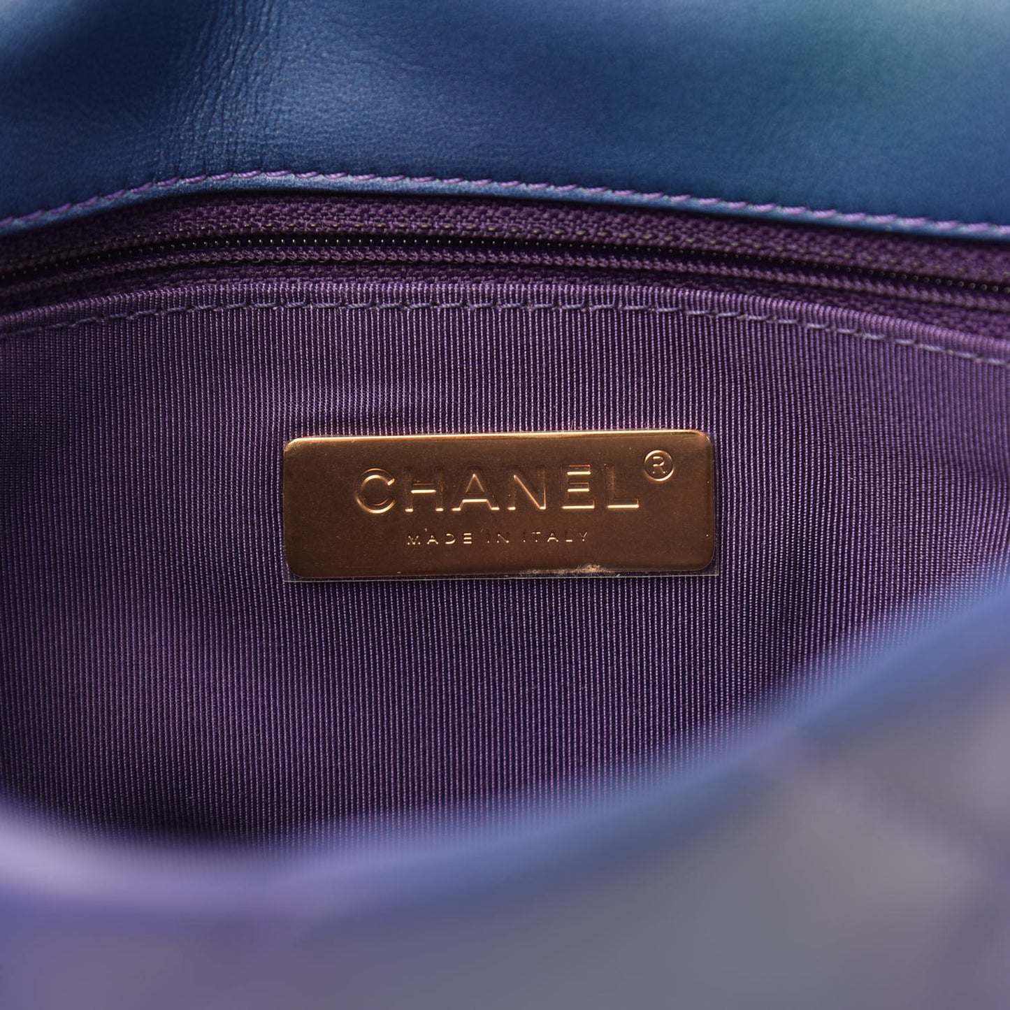 Tie Dye Calfskin Quilted Medium Chanel 19 Flap Blue Purple