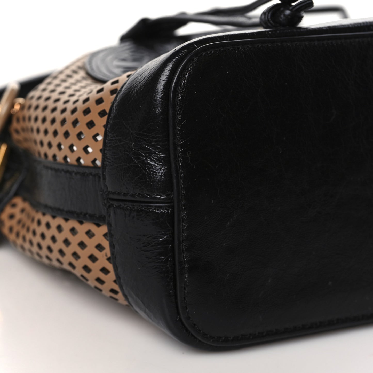 Vitello Liberty Glossy Lambskin F is Fendi Perforated Mini Mon Tresor Bucket Bag Sand Mimosa Black