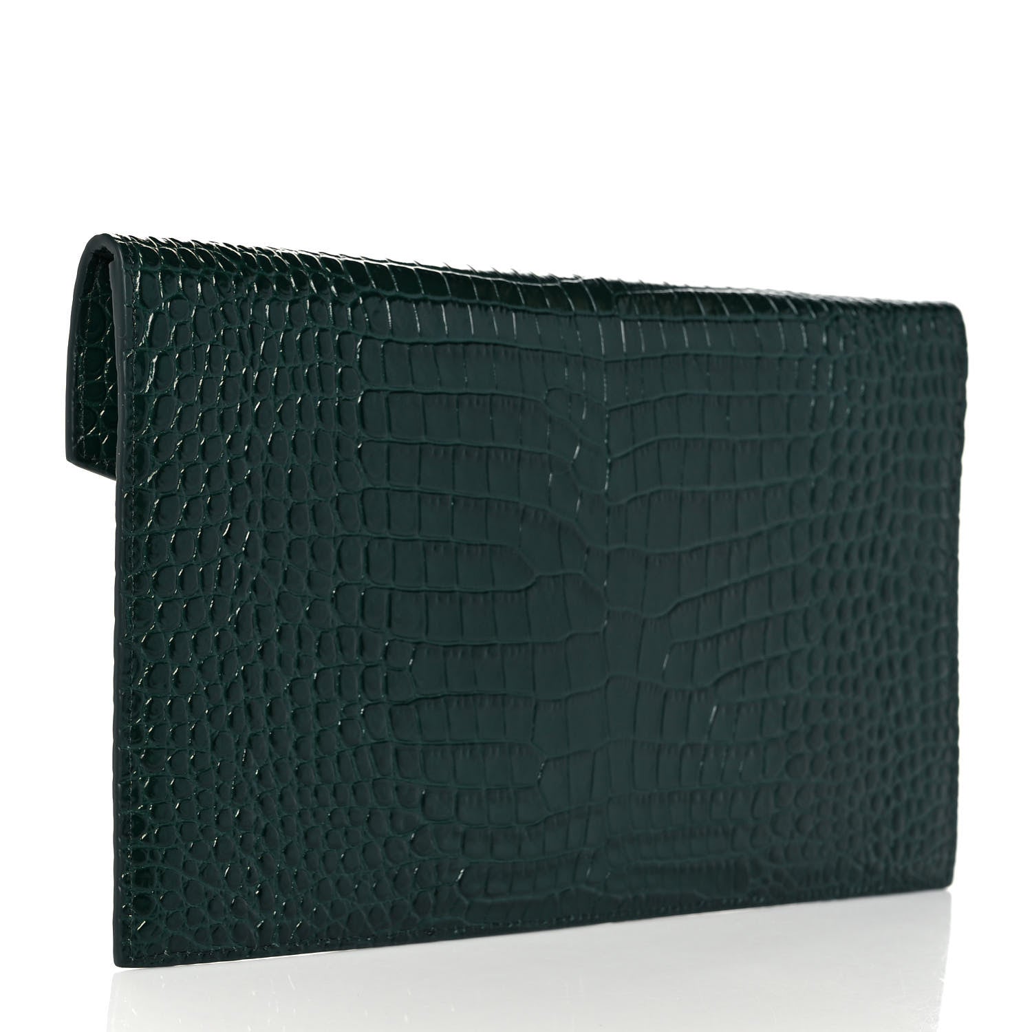 Saint Laurent Calfskin Crocodile Embossed Uptown Monogram Pouch Mint 3 of 8