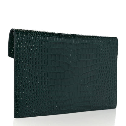 Saint Laurent Calfskin Crocodile Embossed Uptown Monogram Pouch Mint 3 of 8
