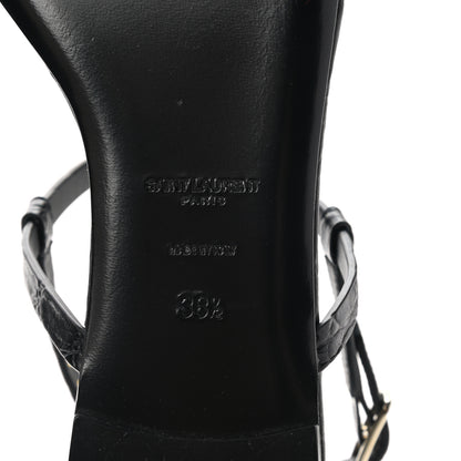 Saint Laurent Calfskin Crocodile Embossed Cassandra Monogram Sandals 38.5 Black 8 of 9