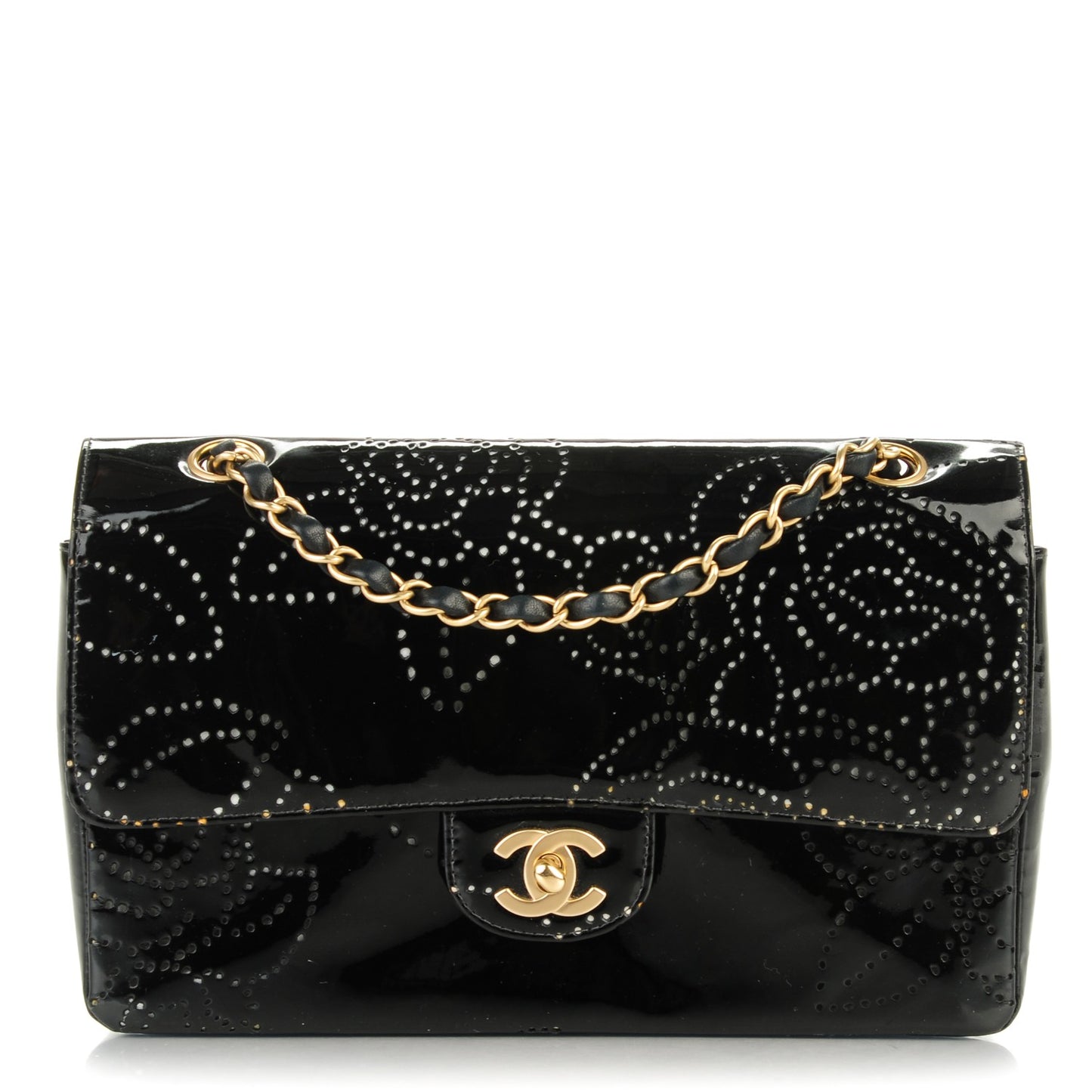 Patent Perforated Camellia Medium Single Flap Black