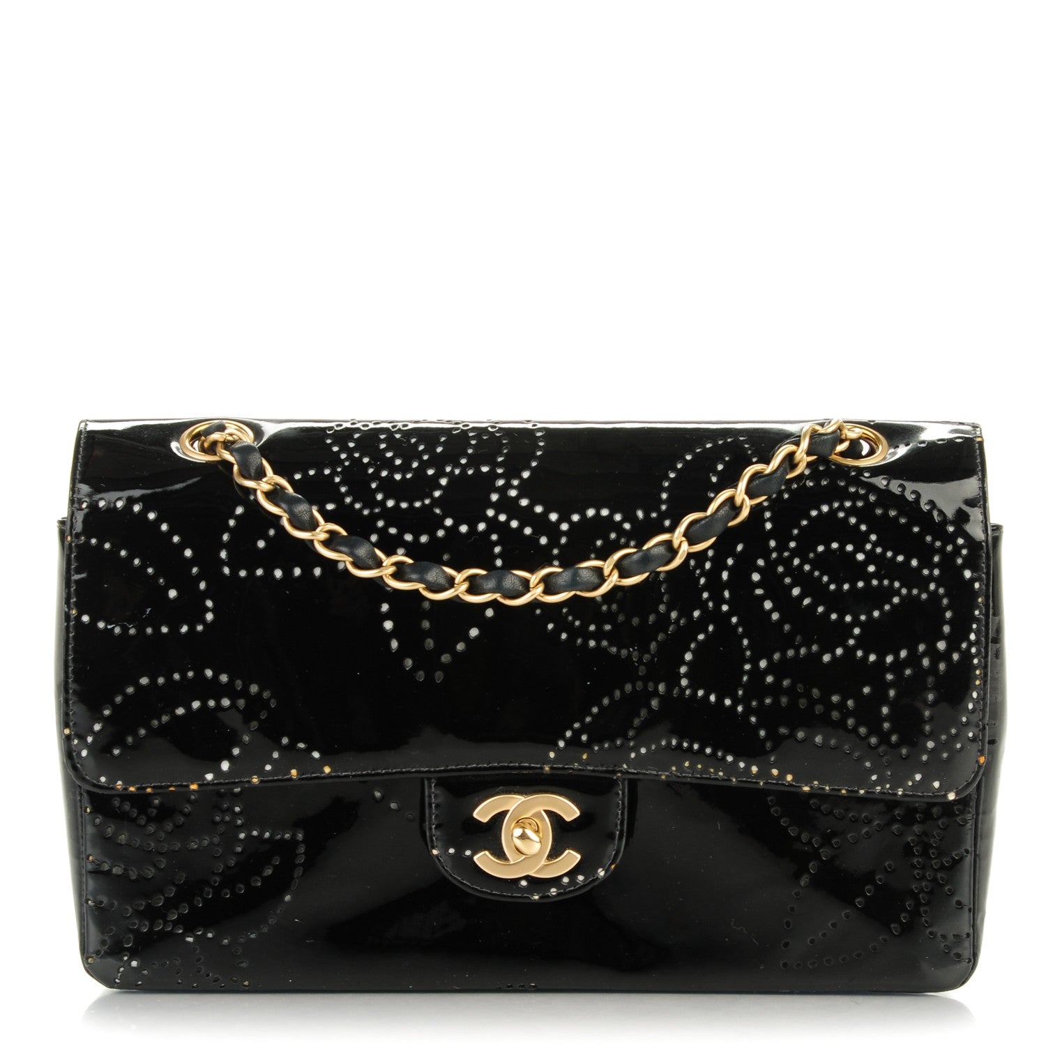 Chanel Patent Perforated Camellia Medium Single Flap Black 1 of 7