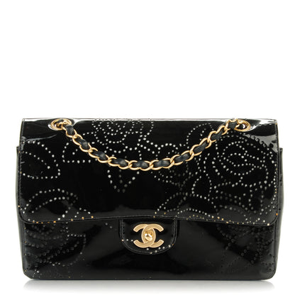 Chanel Patent Perforated Camellia Medium Single Flap Black 1 of 7