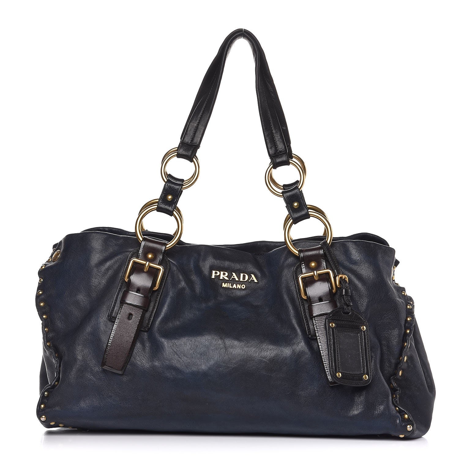 Prada Nappa Studded Aviator Shopping Tote Blue 1 of 10