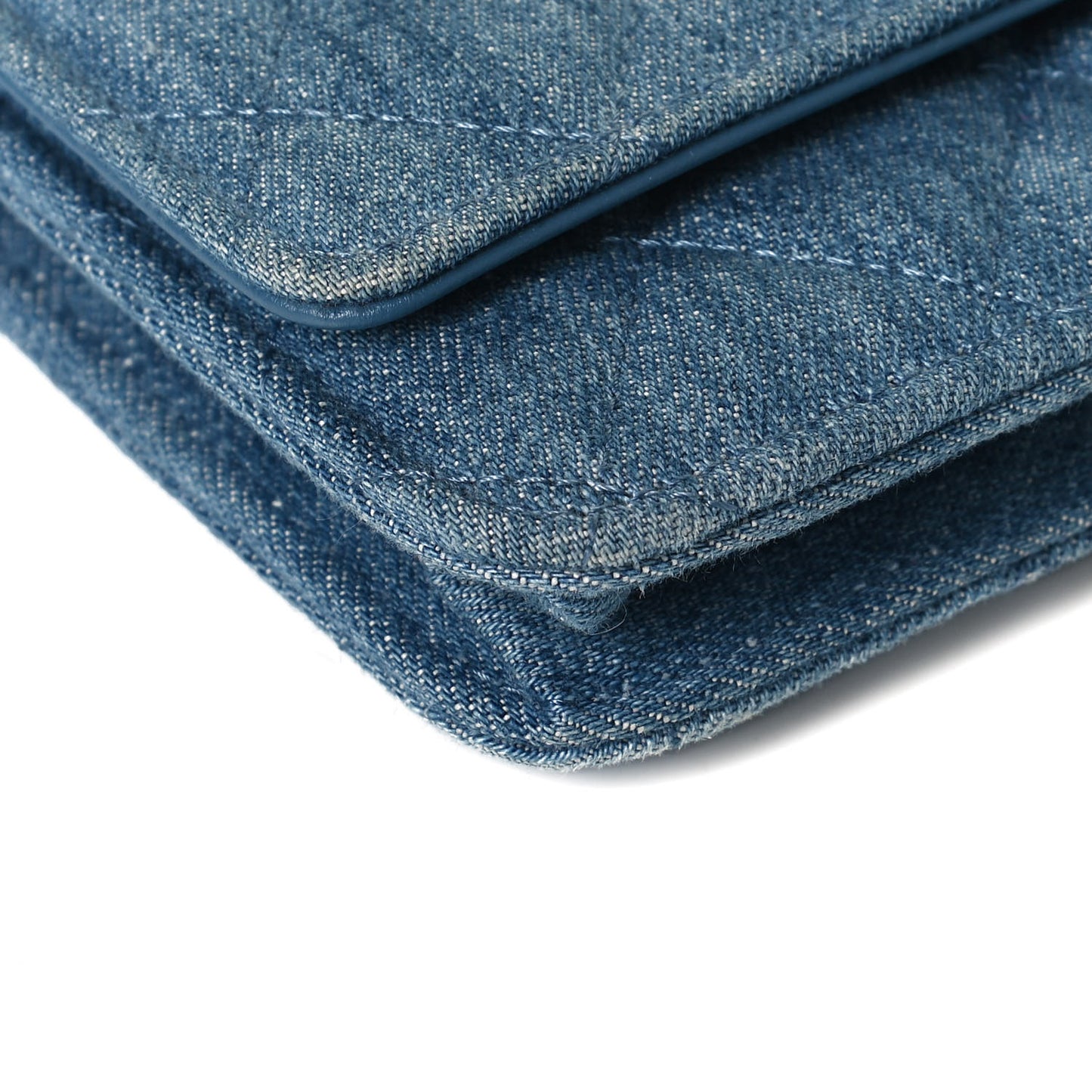 Denim Quilted CC Pearl Crush Wallet On Chain WOC Blue