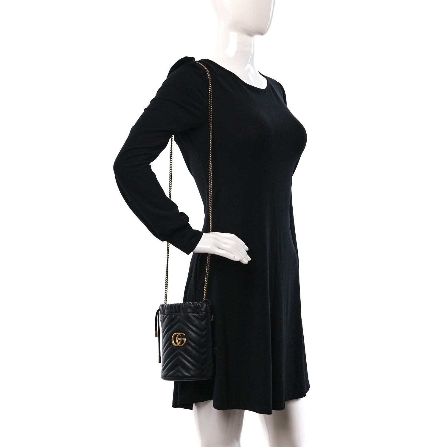 Gucci Calfskin Matelasse Mini GG Marmont 2.0 Bucket Bag Black 2 of 8