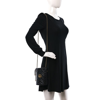Gucci Calfskin Matelasse Mini GG Marmont 2.0 Bucket Bag Black 2 of 8