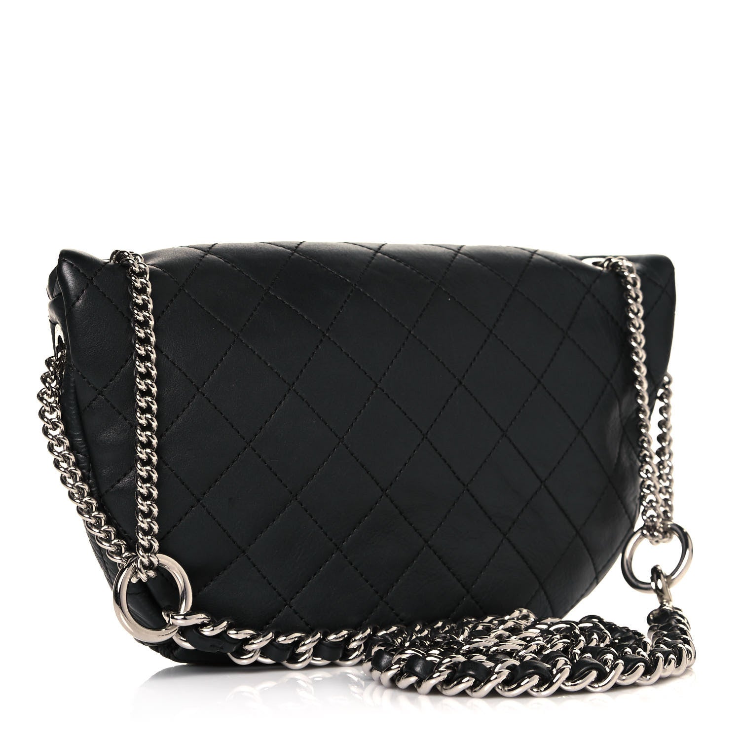 Chanel Aged Calfskin Quilted Crossbody Double Chain Bag Black 3 of 13