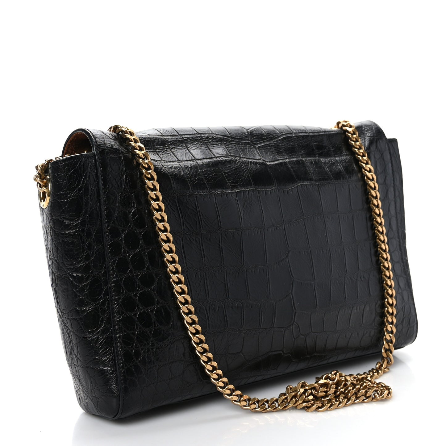 Calfskin Crocodile Embossed Suede Medium Reversible Monogram Kate Satchel Military Taupe