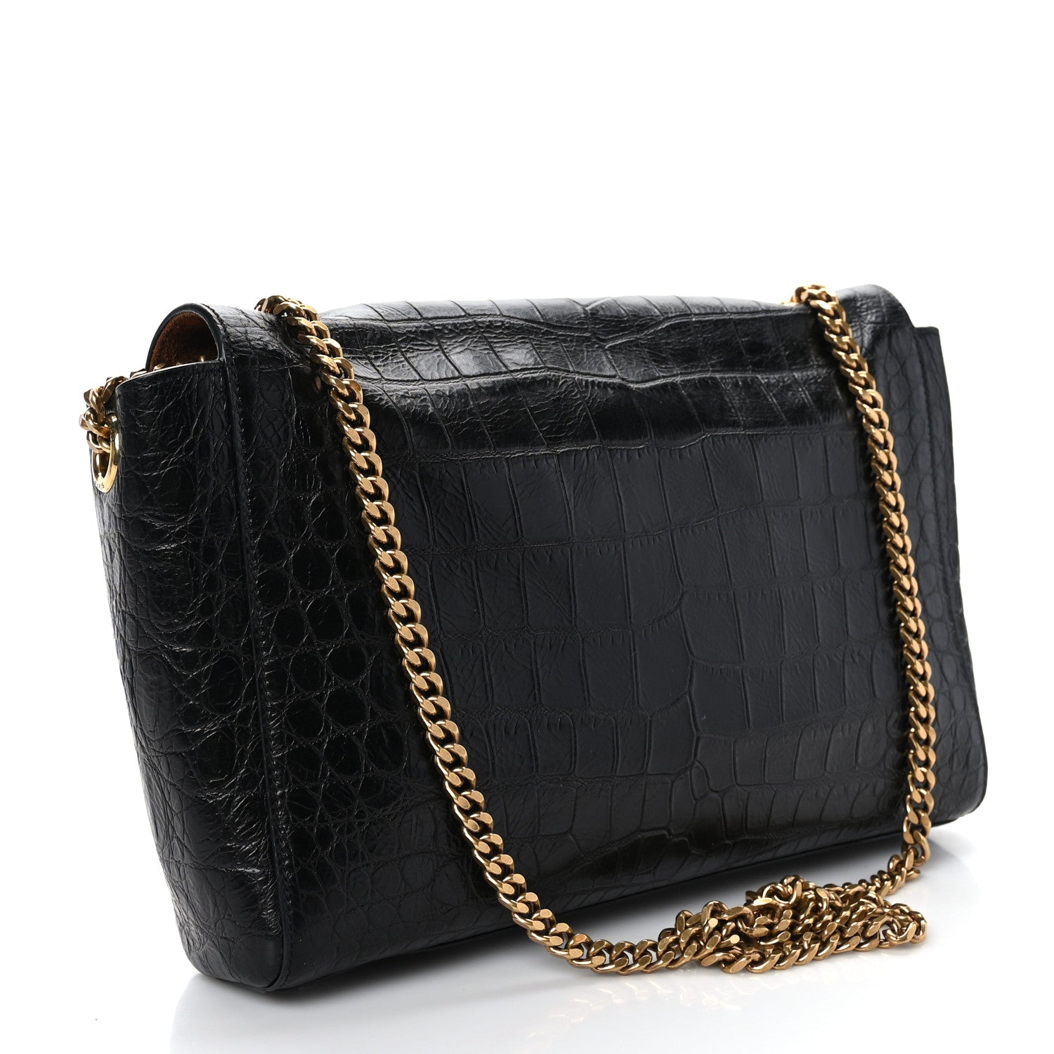 Saint Laurent Calfskin Crocodile Embossed Suede Medium Reversible Monogram Kate Satchel Military Taupe 3 of 9