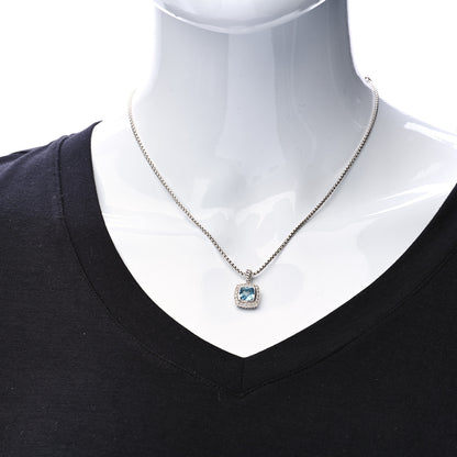 David Yurman Sterling Silver Diamond Blue Topaz 7mm Petite Albion Pendant Necklace 2 of 7
