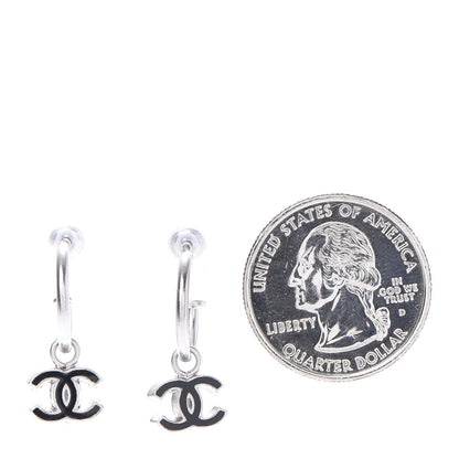 Chanel Enamel CC Hoop Earrings Silver Black 3 of 10