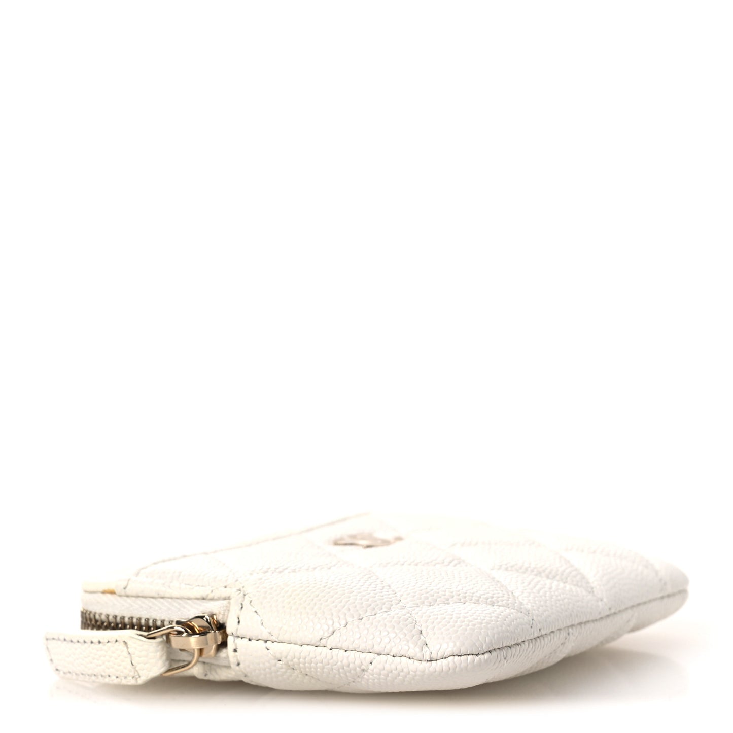 Caviar Quilted Zip Card Holder Wallet White