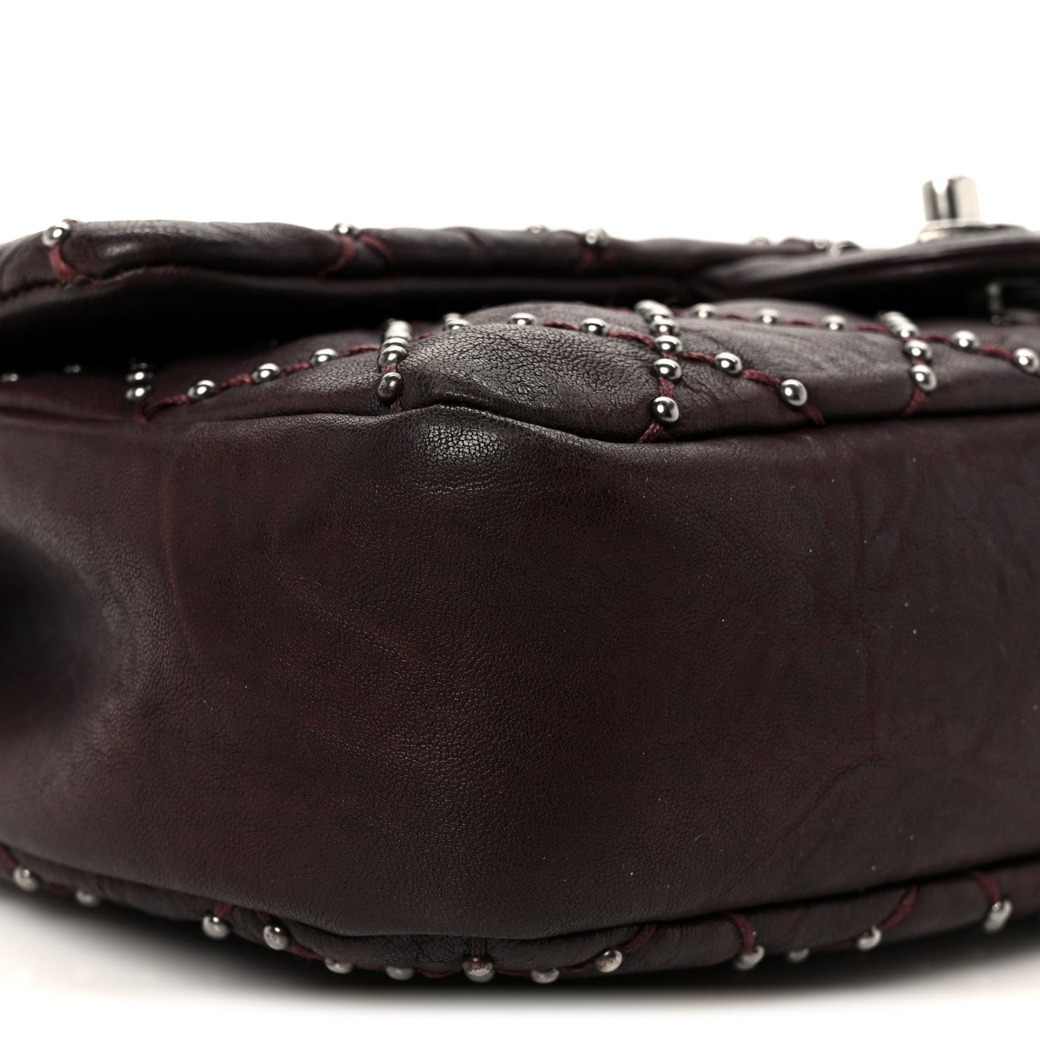 Chanel Washed Lambskin Studded Metal Beauty Flap Burgundy 10 of 11