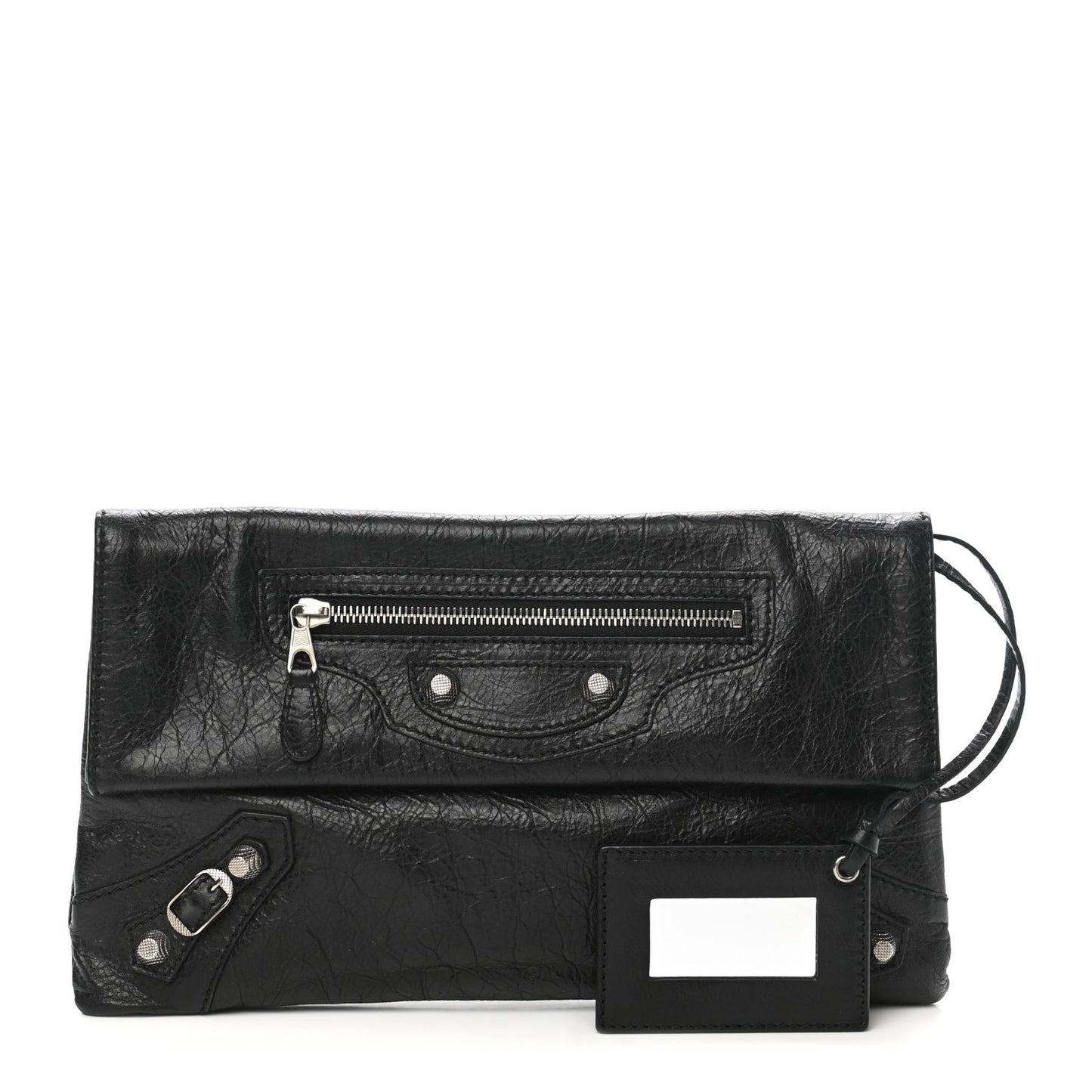 Agneau Giant 12 Silver Hardware Envelope Strap Clutch Black