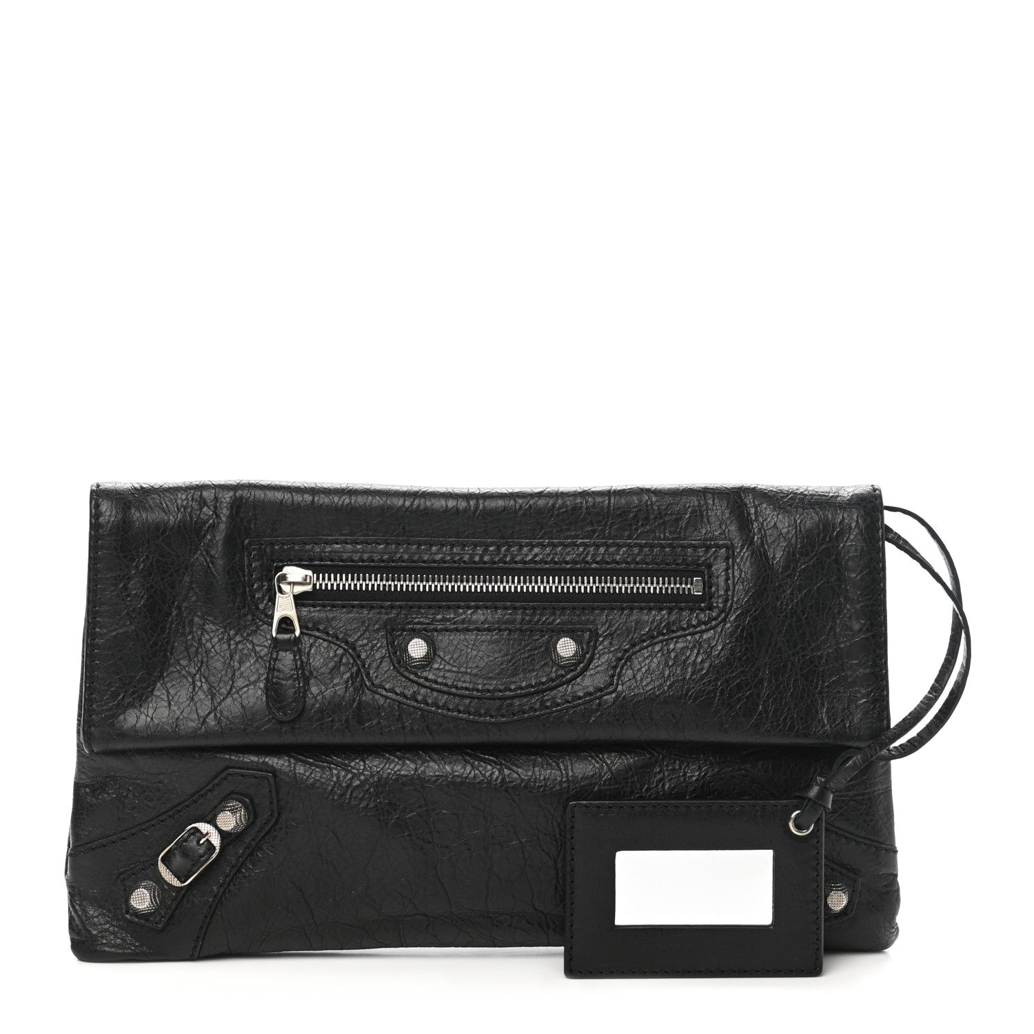 Balenciaga Agneau Giant 12 Silver Hardware Envelope Strap Clutch Black 1 of 8
