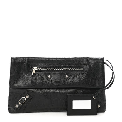 Balenciaga Agneau Giant 12 Silver Hardware Envelope Strap Clutch Black 1 of 8