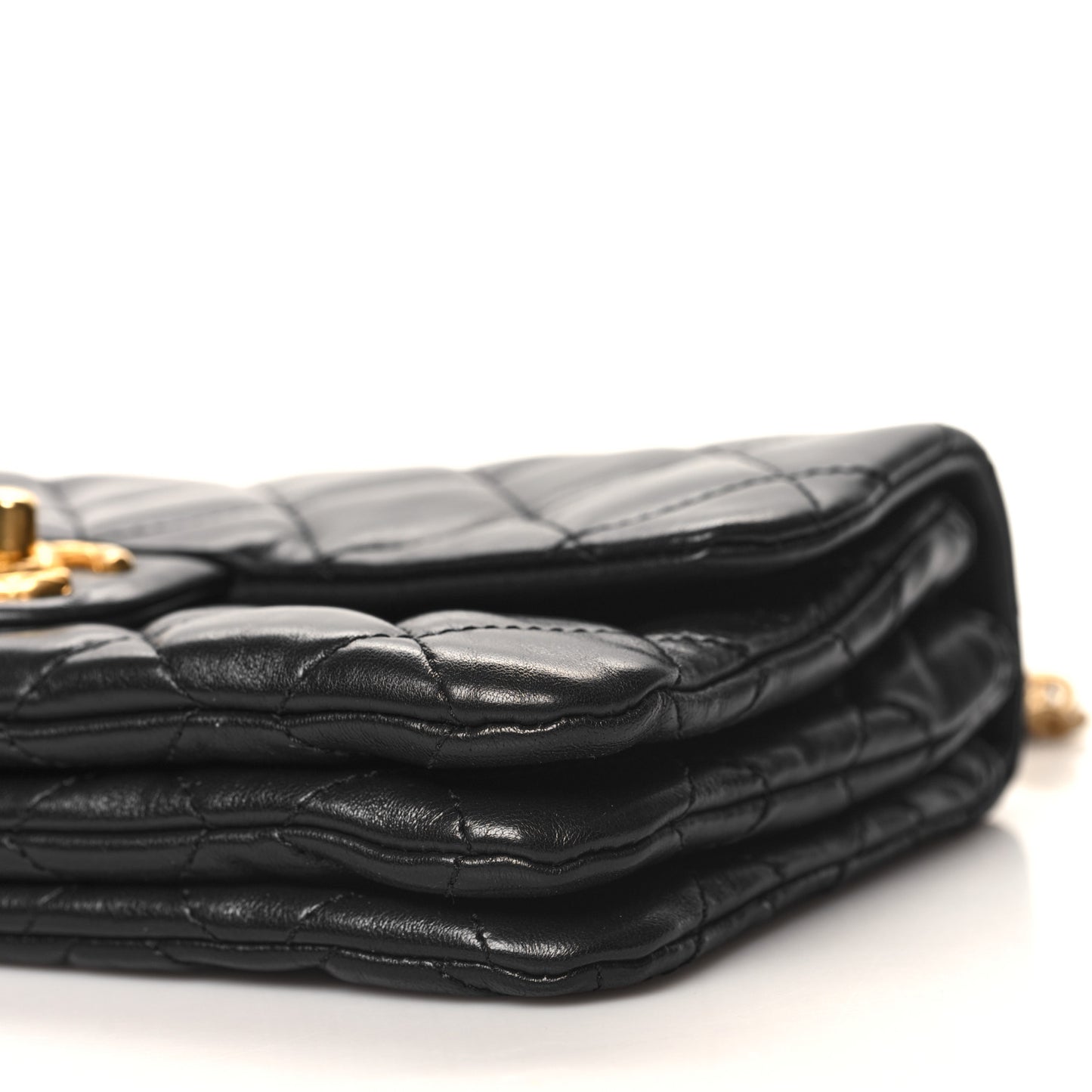 Lambskin Quilted Small Pillow Crush Flap Black