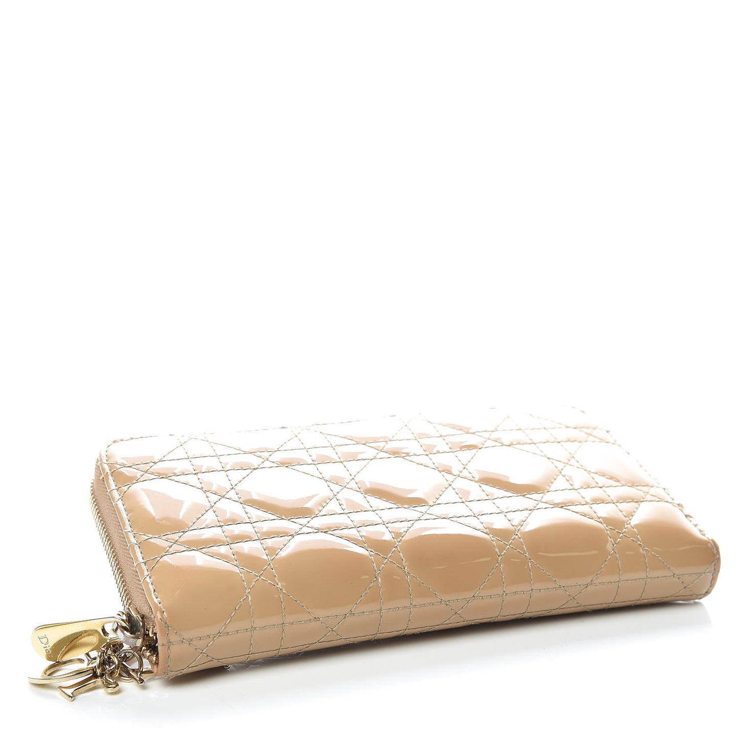 Patent Cannage Lady Dior Continental Zip Wallet Beige