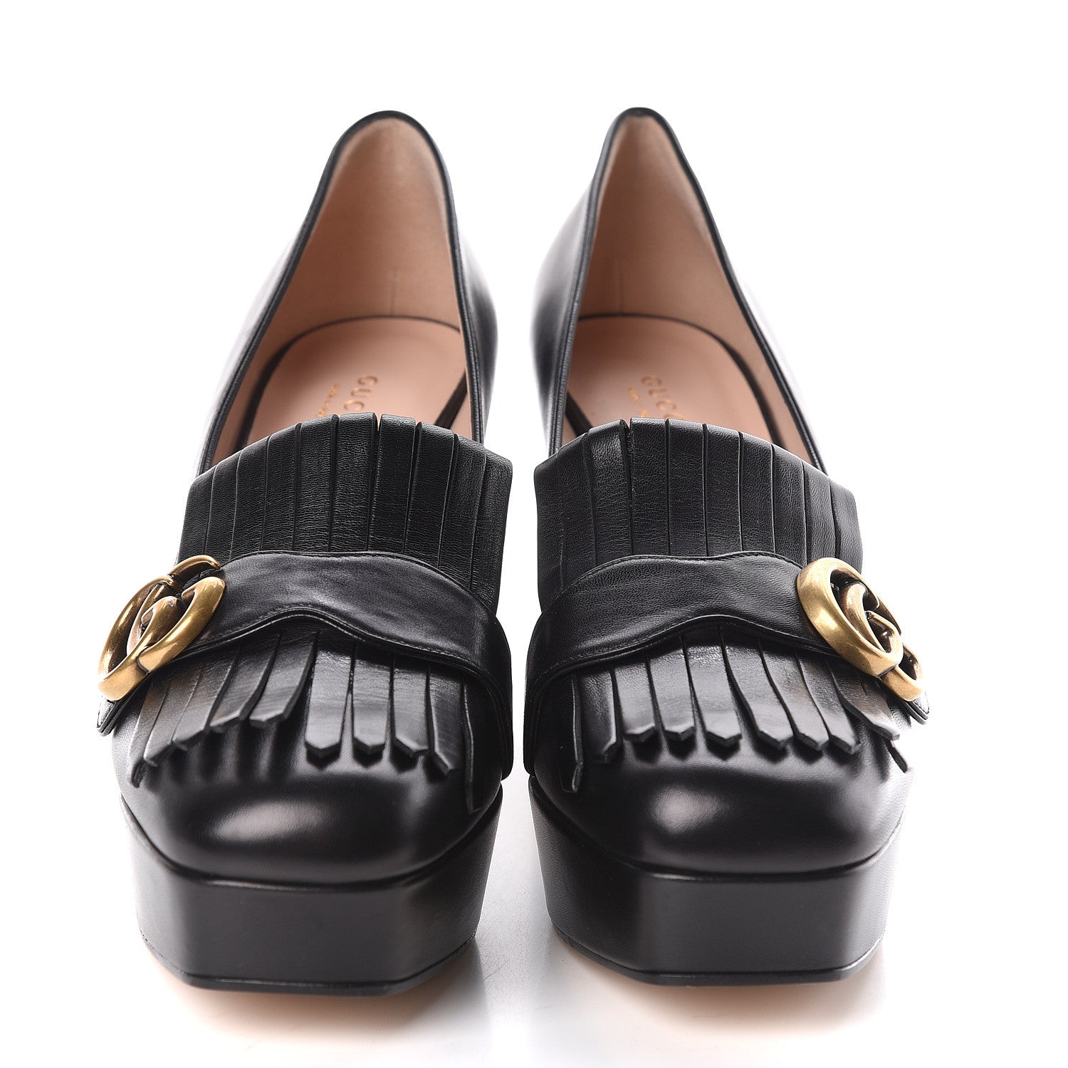 Gucci Malaga Kid GG Marmont Fringe Platform Loafer Pumps 40 Black 2 of 8
