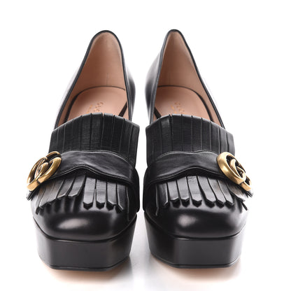 Gucci Malaga Kid GG Marmont Fringe Platform Loafer Pumps 40 Black 2 of 8