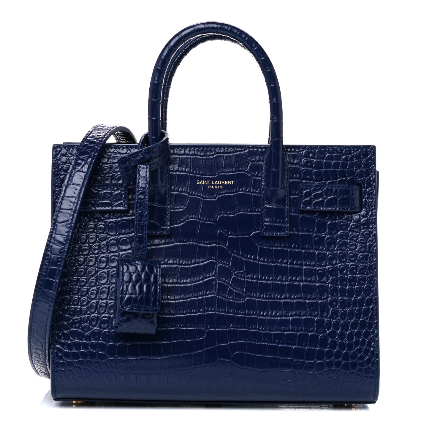 Calfskin Crocodile Embossed Nano Sac De Jour Royal Blue
