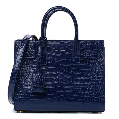 Saint Laurent Calfskin Crocodile Embossed Nano Sac De Jour Royal Blue 1 of 11