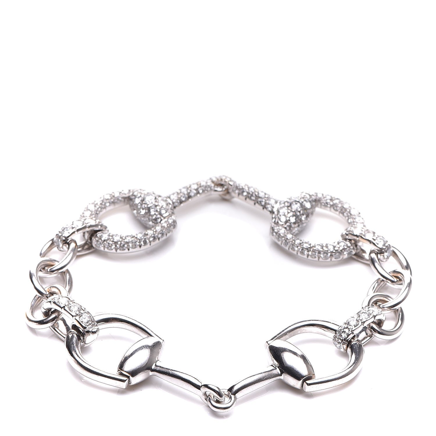 Gucci 18K White Gold Diamond Horsebit Bracelet 18 3 of 8