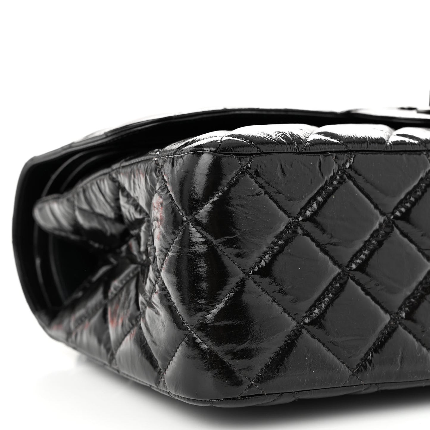 Shiny Distressed Calfskin Quilted Jumbo Double Flap So Black