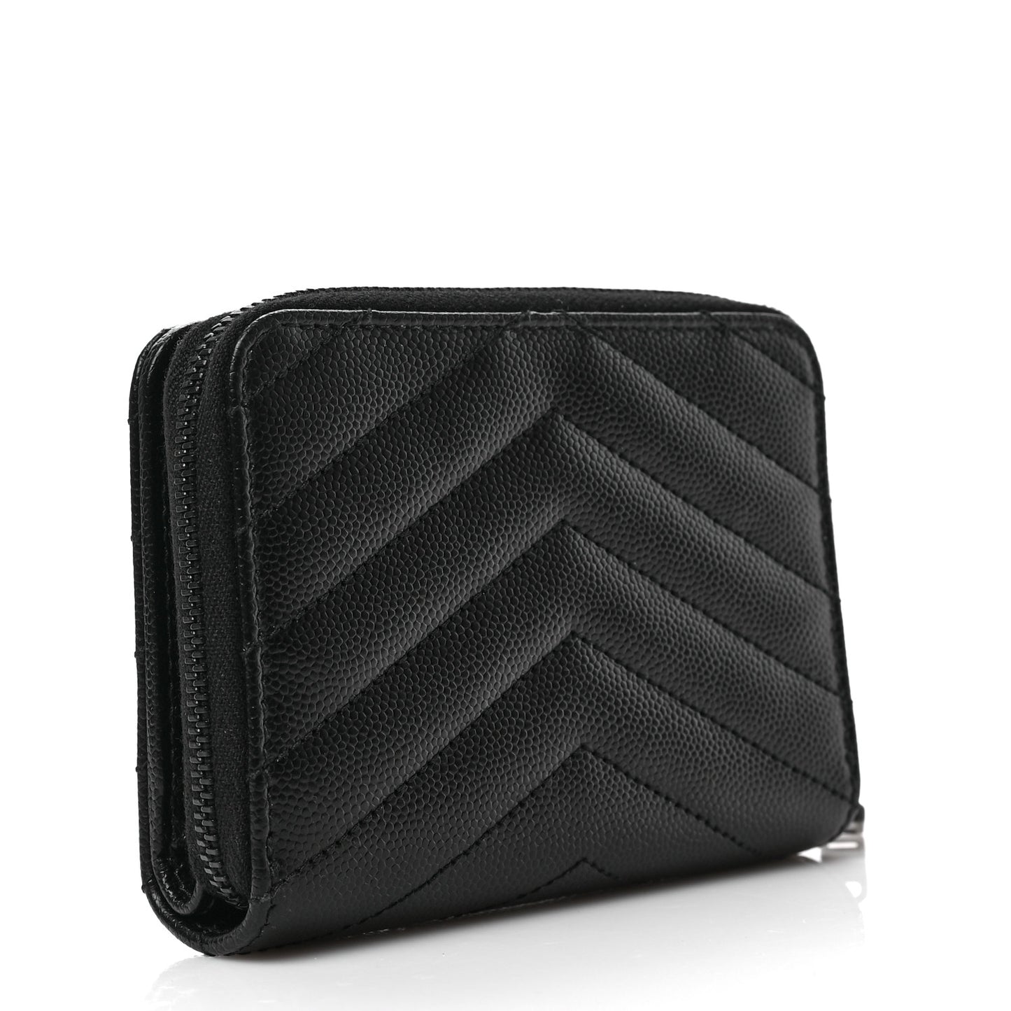 Grain De Poudre Matelasse Chevron Monogram Monochrome Compact Zip Around Wallet Black