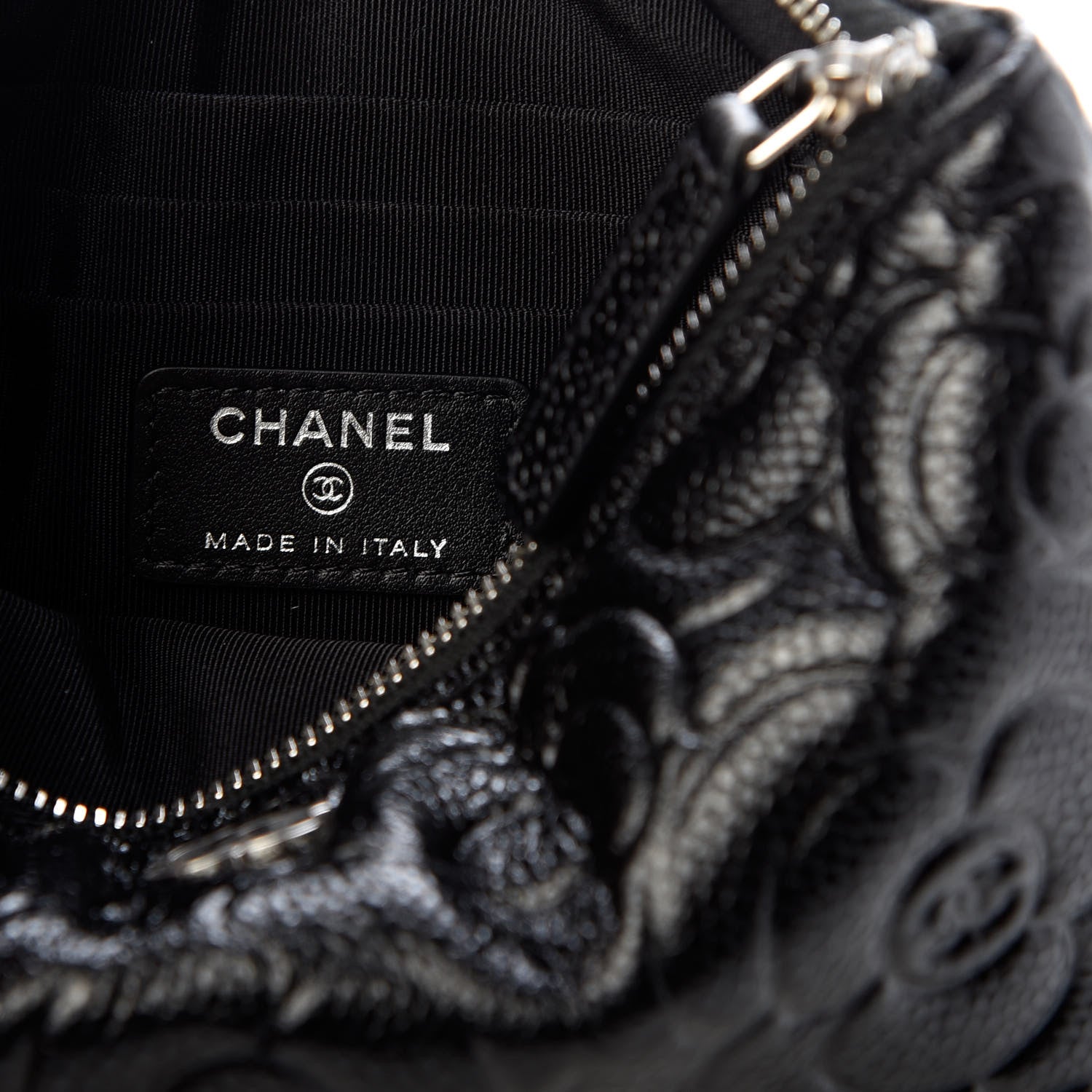 Chanel Caviar Camellia Embossed Cosmetic Pouch Black 6 of 7