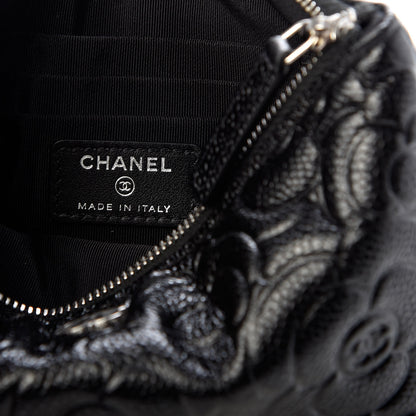 Chanel Caviar Camellia Embossed Cosmetic Pouch Black 6 of 7