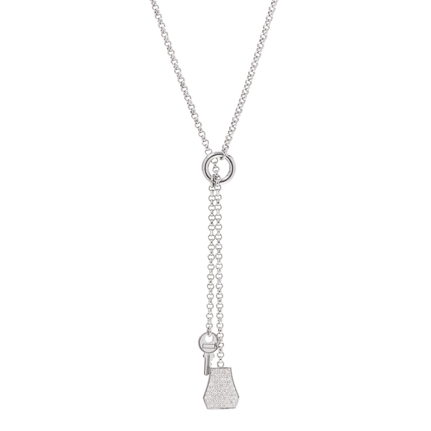 Hermes 18K White Gold Diamond PM Kelly Clochette Necklace 1 of 4