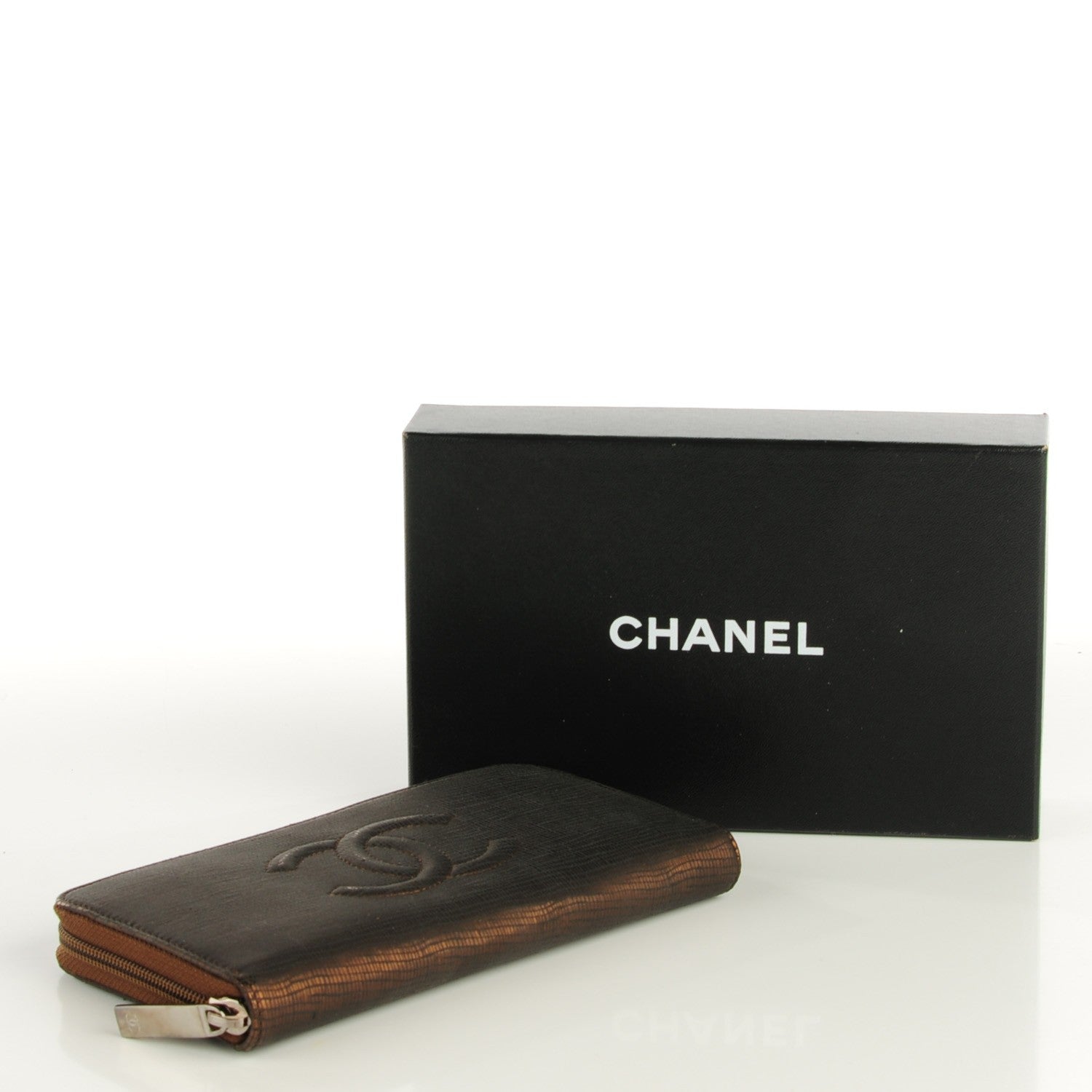 Chanel Iridescent Stamped Calfskin Large Timeless CC Gusset Zip Around Wallet Brown 4 of 7