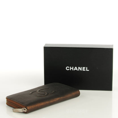 Chanel Iridescent Stamped Calfskin Large Timeless CC Gusset Zip Around Wallet Brown 4 of 7