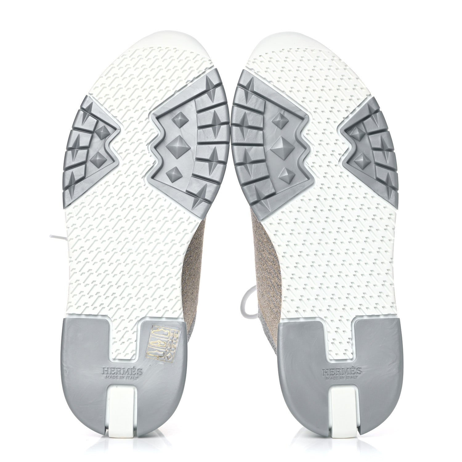 Hermes Metallic Technical Canvas Goatskin Bouncing Sneakers 37 White 5 of 9